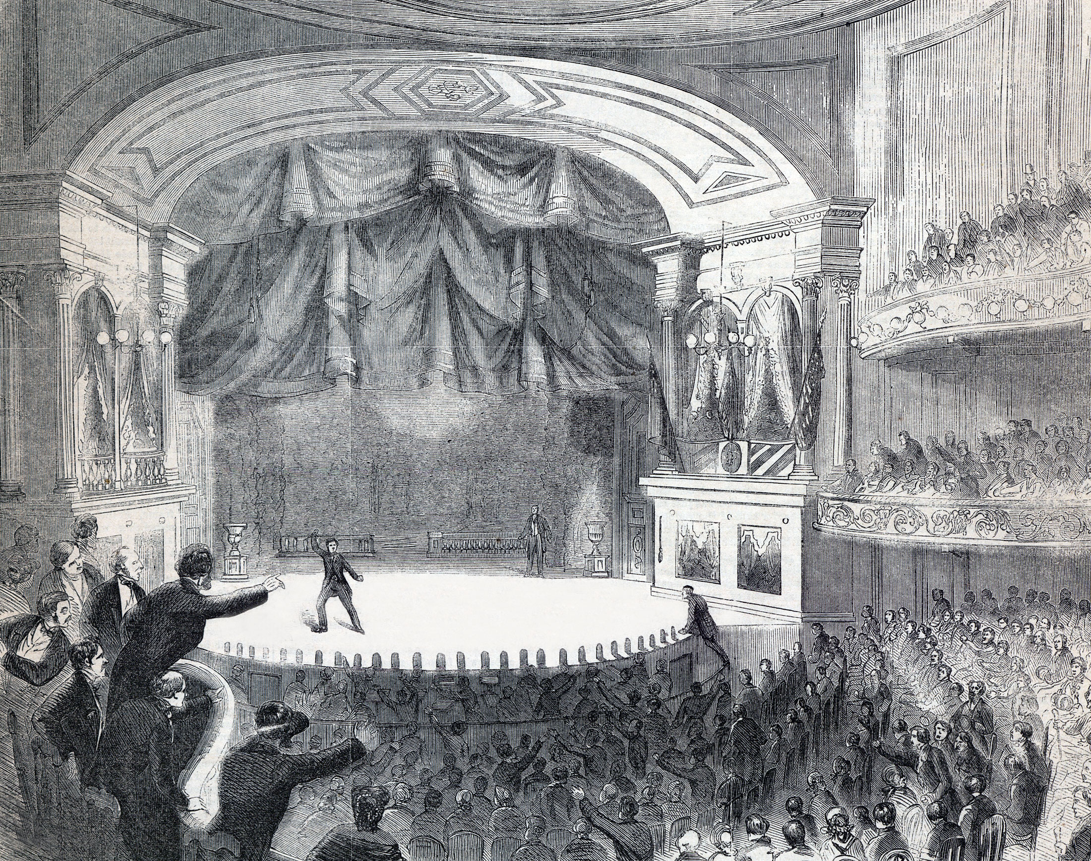 John Wilkes Booth Fleeing Via The Stage At Ford S Theater April 14