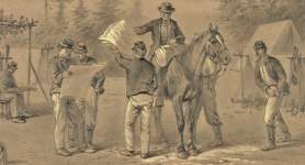 Edwin Forbes, "Newspapers in Camp," artist's impression, detail
