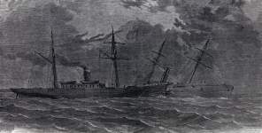 Sinking of the U.S.S. Peterhoff in collision with the U.S.S. Monticello, March 6, 1864, artist's impression