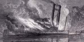 Near Cairo, Illinois, fire completely destroys a steamboat carrying