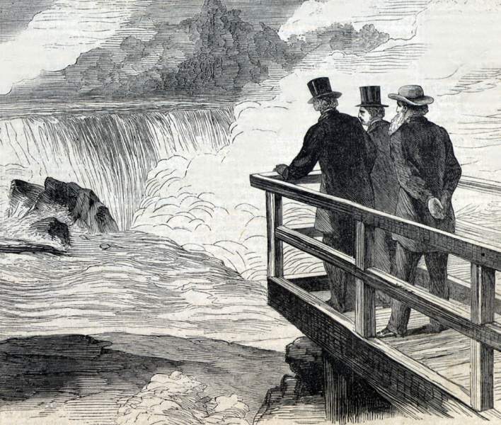 President Andrew Johnson visiting Niagara Falls, New York on his multi-state tour, September 1866, artist's impression