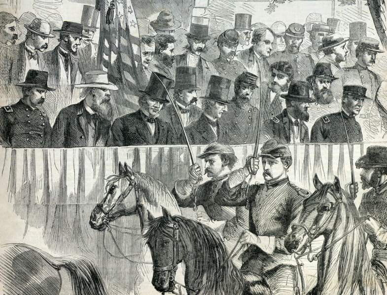 President Johnson reviewing New York militia during his visit to New York City, August 29, 1866, artist's impression, detail.
