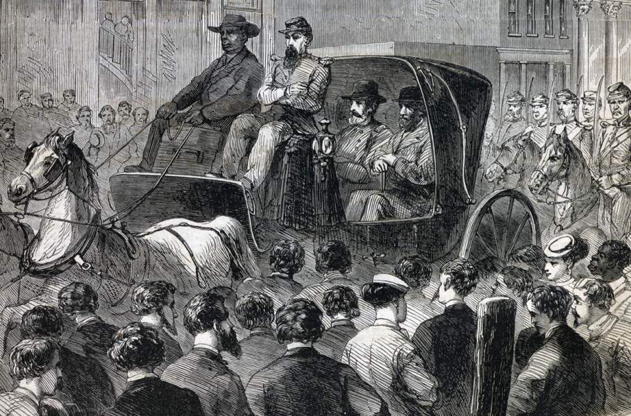Arrival of Jefferson Davis in Richmond, Virginia for trial, May 11, 1867, artist's impression, detail.