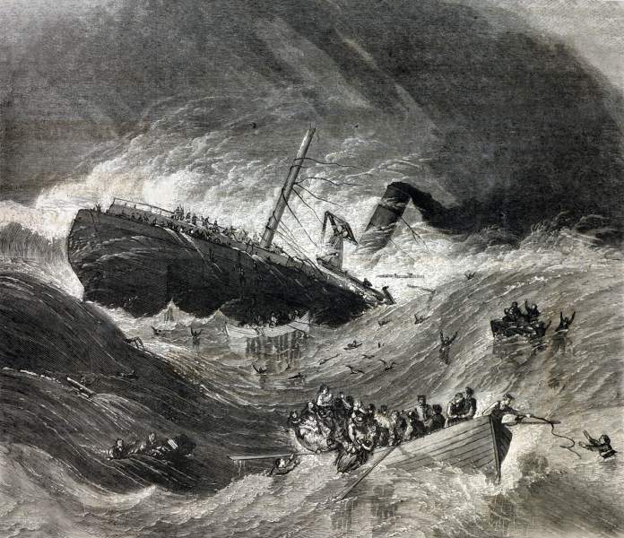 The Sinking of the S.S. Evening Star off South Carolina, October 3, 1866, artist's impression.