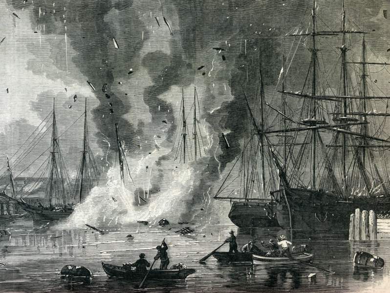 Fire on the Jersey City Docks, August 19, 1866, artist's impression, detail.
