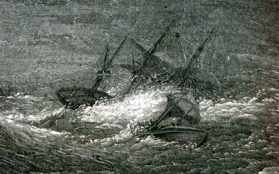 Rescue of ten sailors by the Ramsgate Lifeboat, English Channel, January 6, 1867, artist's impression.