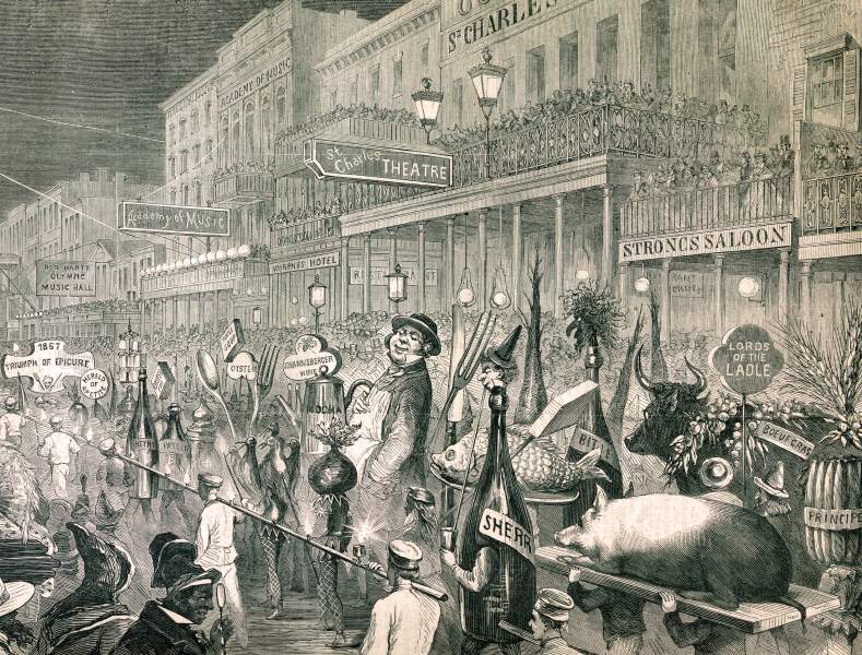 Mardi Gras, New Orleans, Louisiana, March 6, 1867, artist's impression, zoomable image, detail.