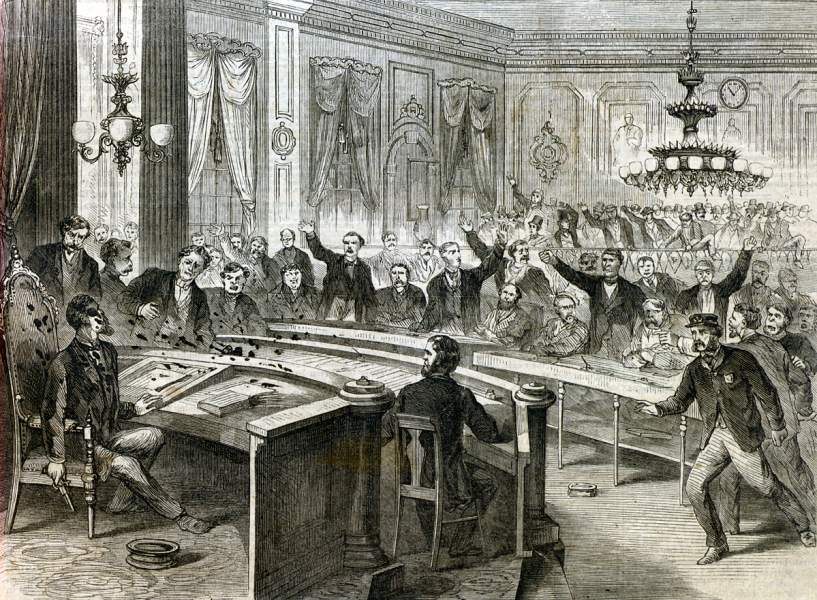 Disorder at the Common Council Meeting, City Hall, New York City, January 10, 1867, artist's impression.