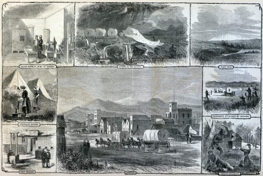 "Life on the Plains," Harper's Weekly Magazine, October 13, 1866, artist's impression, zoomable image.