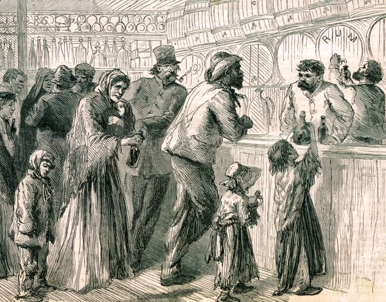Saturday Night Rumshop, New York City, February 1867, artist's impression, detail. 