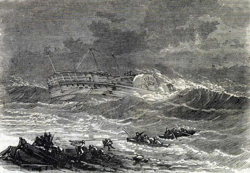 Wreck of the Steamboat "Commodore" in Long Island Sound, New York, December 27, 1866, artist's impression.