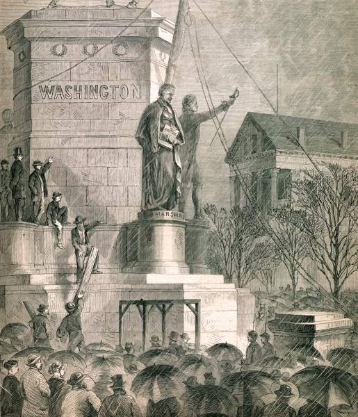 Installation of statue of John Marshall, Richmond, Virginia, April 4, 1867, artist's impression.