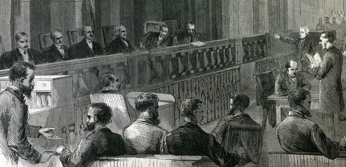 Arguments before the United States Supreme Court, Washington D.C., April  1867, artist's impression, detail.