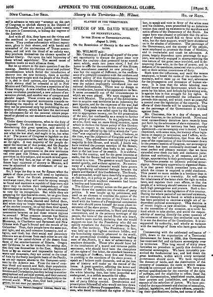 David Wilmot’s Speech in the House of Representatives, Washington, DC, August 3, 1848 (Page 1)