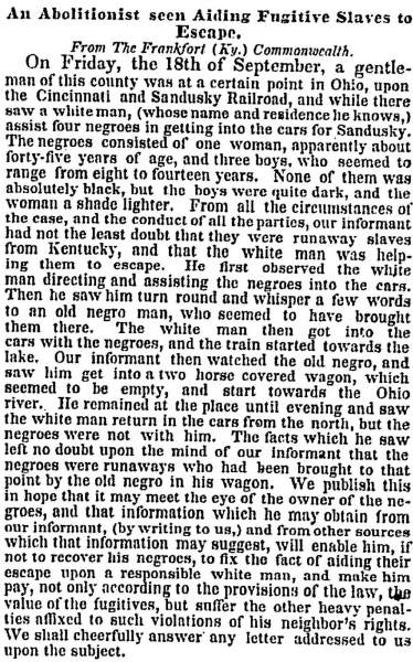"An Abolitionist Seen Aiding Fugitive Slaves to Escape," New York Times, October 9, 1851