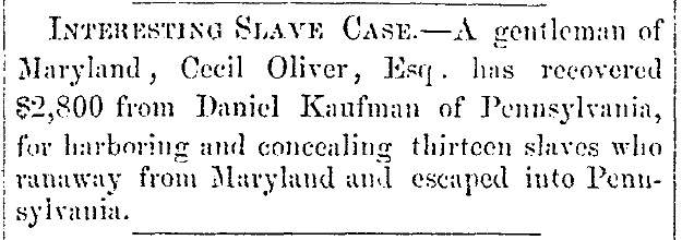 “Interesting Slave Case,” Fayetteville (NC) Observer, November 16, 1852