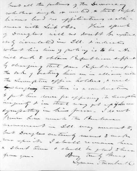 Lyman Trumbull to Abraham Lincoln, June 16, 1858 (Page 3)