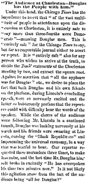 “The Audience at Charleston,” Chicago (IL) Press and Tribune, September 22, 1858