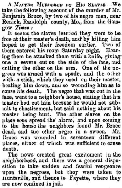 “A Master Murdered by His Slaves,” Cleveland (OH) Herald, December 4, 1858