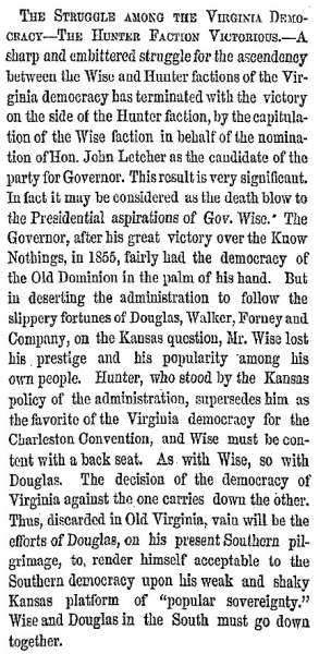 “The Struggle Among the Virginia Democracy,” New York Herald, December 5, 1858