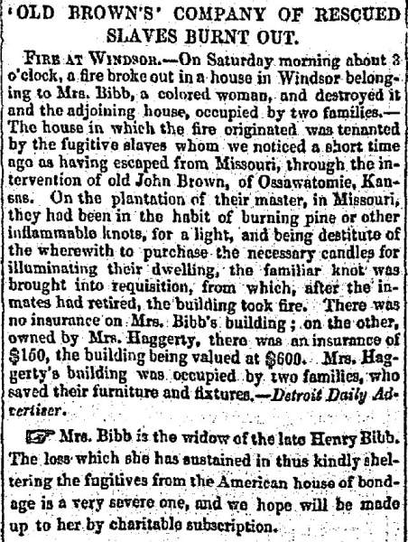 “‘Old Brown’s’ Company of Rescued Slaves Burnt Out,” Boston (MA) Liberator, April 8, 1859