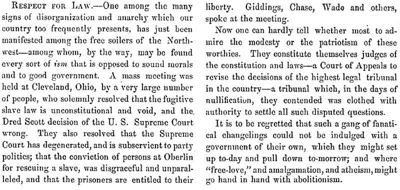 “Respect for Law,” Fayetteville (NC) Observer, May 30, 1859