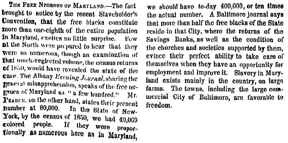 “The Free Negroes of Maryland,” New York Times, June 13, 1859
