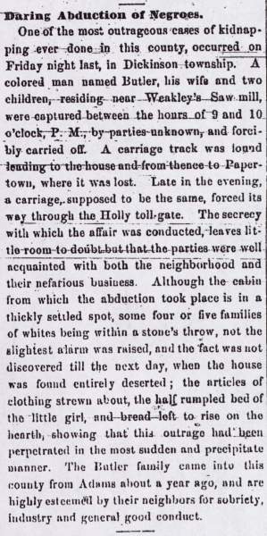 “Daring Abduction of Negroes,” Carlisle (PA) American, June 15, 1859