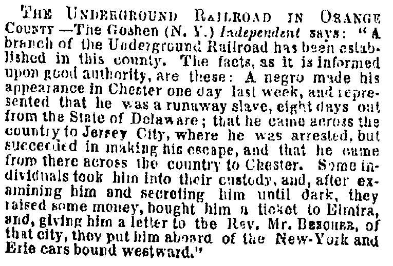“The Underground Railroad in Orange County,” New York Times, July 1, 1859