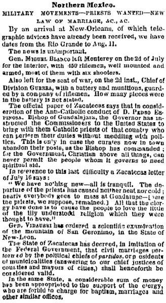 “Northern Mexico,” New York Times, September 6, 1859
