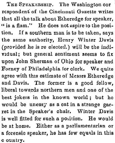 “The Speakership,” Lowell (MA) Citizen & News, October 12, 1859