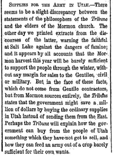 “Supplies for the Army in Utah,” New York Herald, October 16, 1859