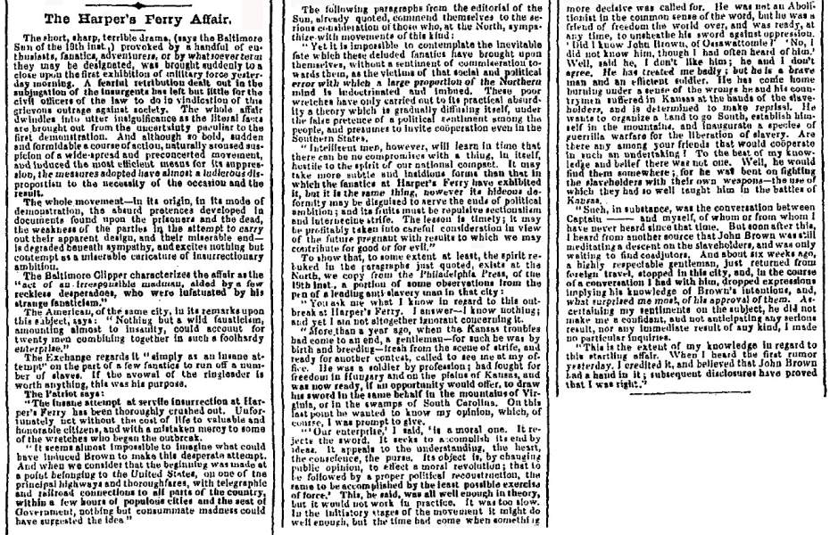 "The Harper's Ferry Affair," New Orleans (LA) Picayune, October 25, 1859