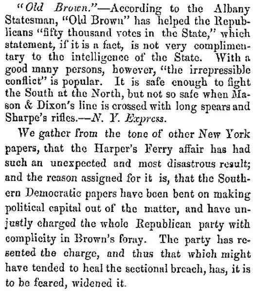 "Old Brown," Fayetteville (NC) Observer, November 14, 1859