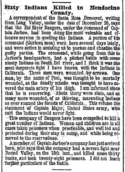 “Sixty Indians Killed in Mendocino County,” New York Herald, January 29, 1860