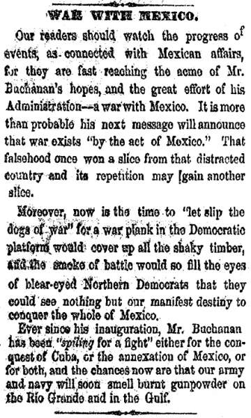 “War With Mexico,” Cleveland (OH) Herald, March 23, 1860