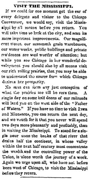 “Visit the Mississippi,” Chicago (IL) Press and Tribune, May 16, 1860
