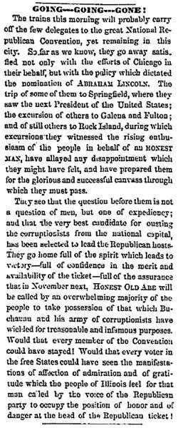 “Going – Going – Gone!,” Chicago (IL) Press and Tribune, May 24, 1860