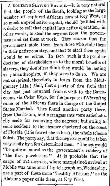 “A Domestic Slaving Voyage,” Boston (MA) Advertiser, July 14, 1860