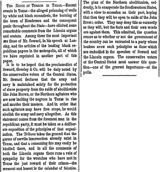 “The Reign of Terror in Texas,” New York Herald, September 16, 1860