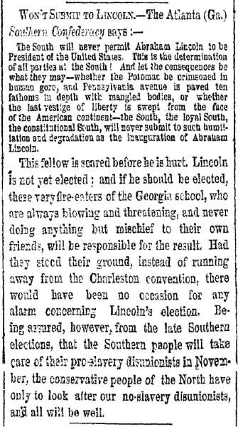 “Won't Submit to Lincoln,” New York Herald, October 8, 1860