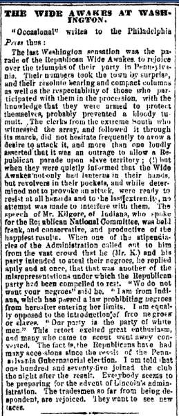 “The Wide Awakes at Washington,” Cleveland (OH) Herald, October 19, 1860