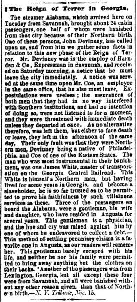 “The Reign of Terror in Georgia,” Cleveland (OH) Herald, November 17, 1860