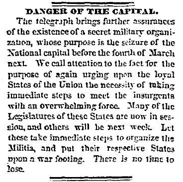 “Danger of the Capital,” Chicago (IL) Tribune, January 4, 1861