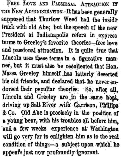“Free Love and Passional Attraction in the New Administration,” New York Herald, February 13, 1861