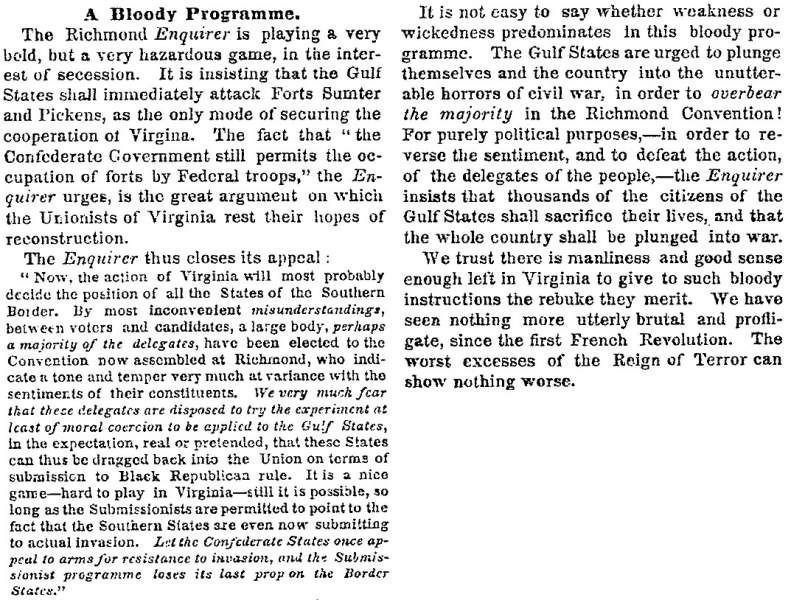 “A Bloody Programme,” New York Times, March 6, 1861