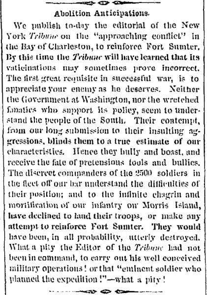 “Abolition Anticipations,” Charleston (SC) Mercury, April 17, 1861
