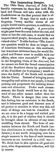 “The Impending Danger,” Newark (OH) Advocate, July 5, 1861