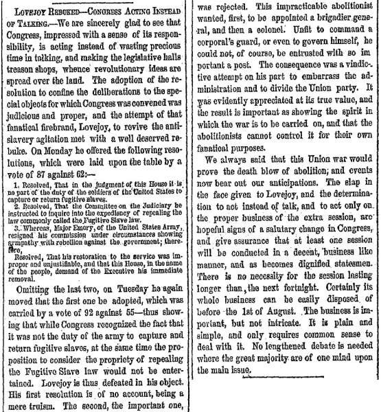 “Lovejoy Rebuked,” New York Herald, July 14, 1861