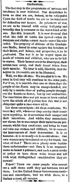 “Confiscation,” Charleston (SC) Mercury, August 7, 1861